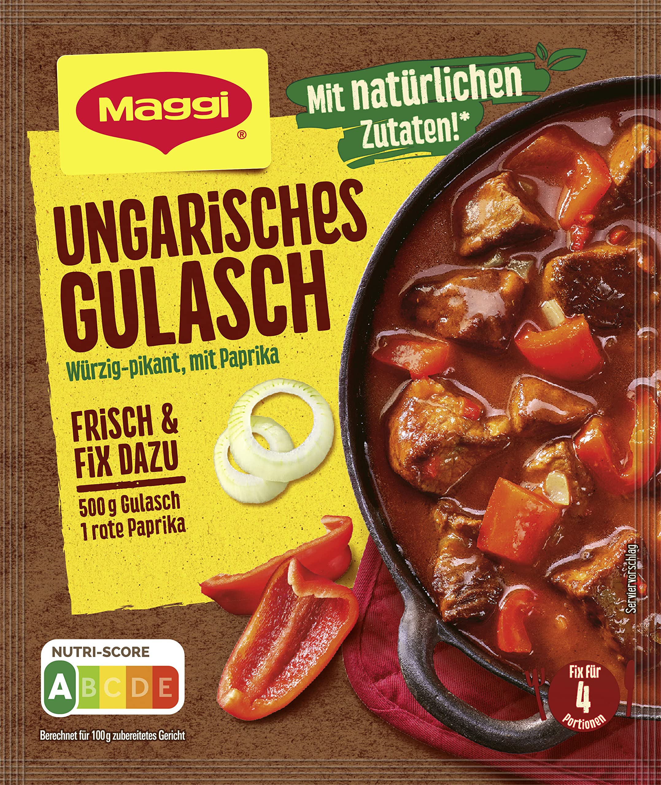 MAGGI Fix für Ungarisches Gulasch, Würzmischung, mit natürlichen Zutaten*, für 4 Portionen, 10er Pack (1 x 56g Packung)