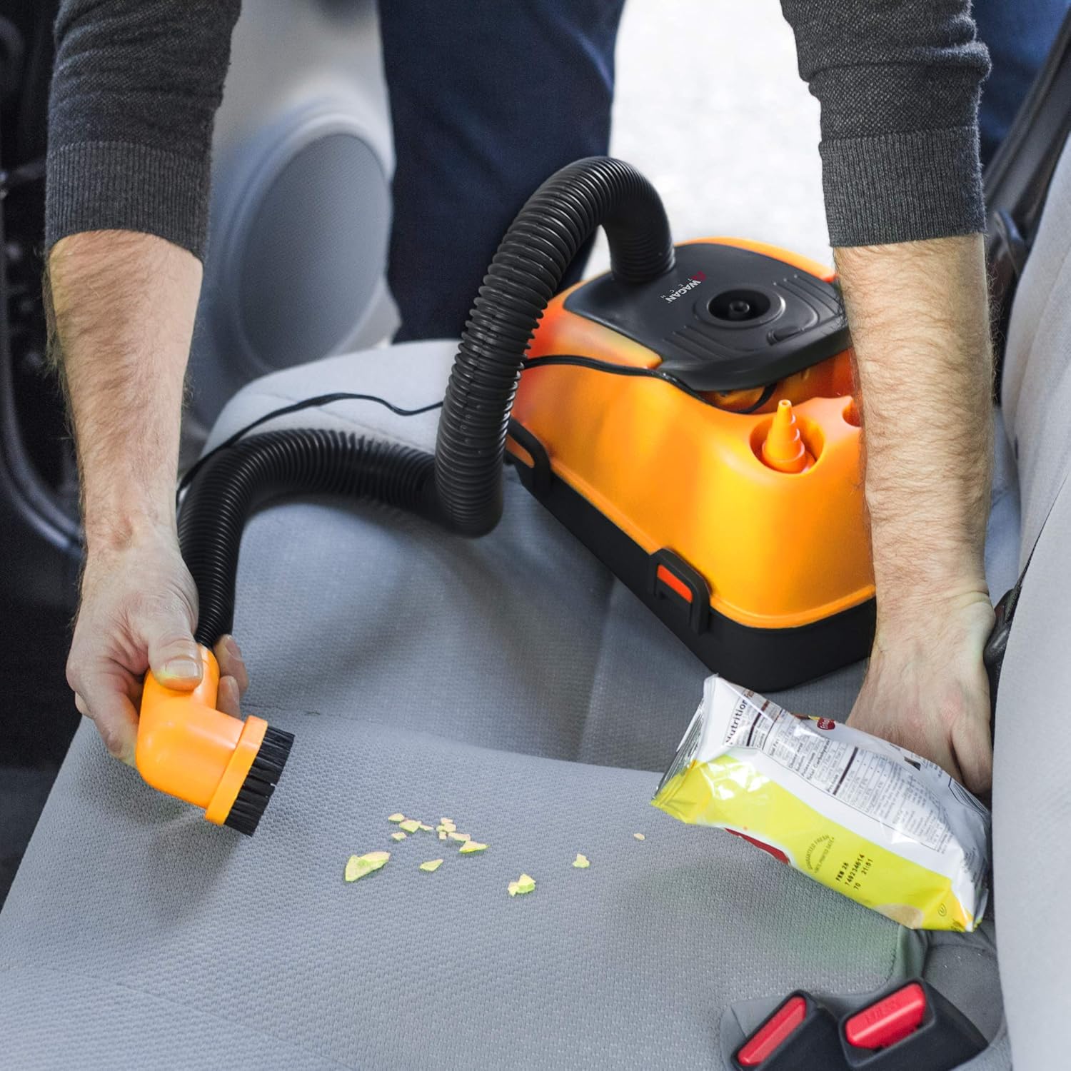 Wagan EL7205 12V Wet/Dry Auto Vacuum Cleaner for Vehicles with 40-inch Flexible Hose and 3 Nozzles, Inflate Function for Pool Toys, Air Mattress, Yellow, Black : Automotive