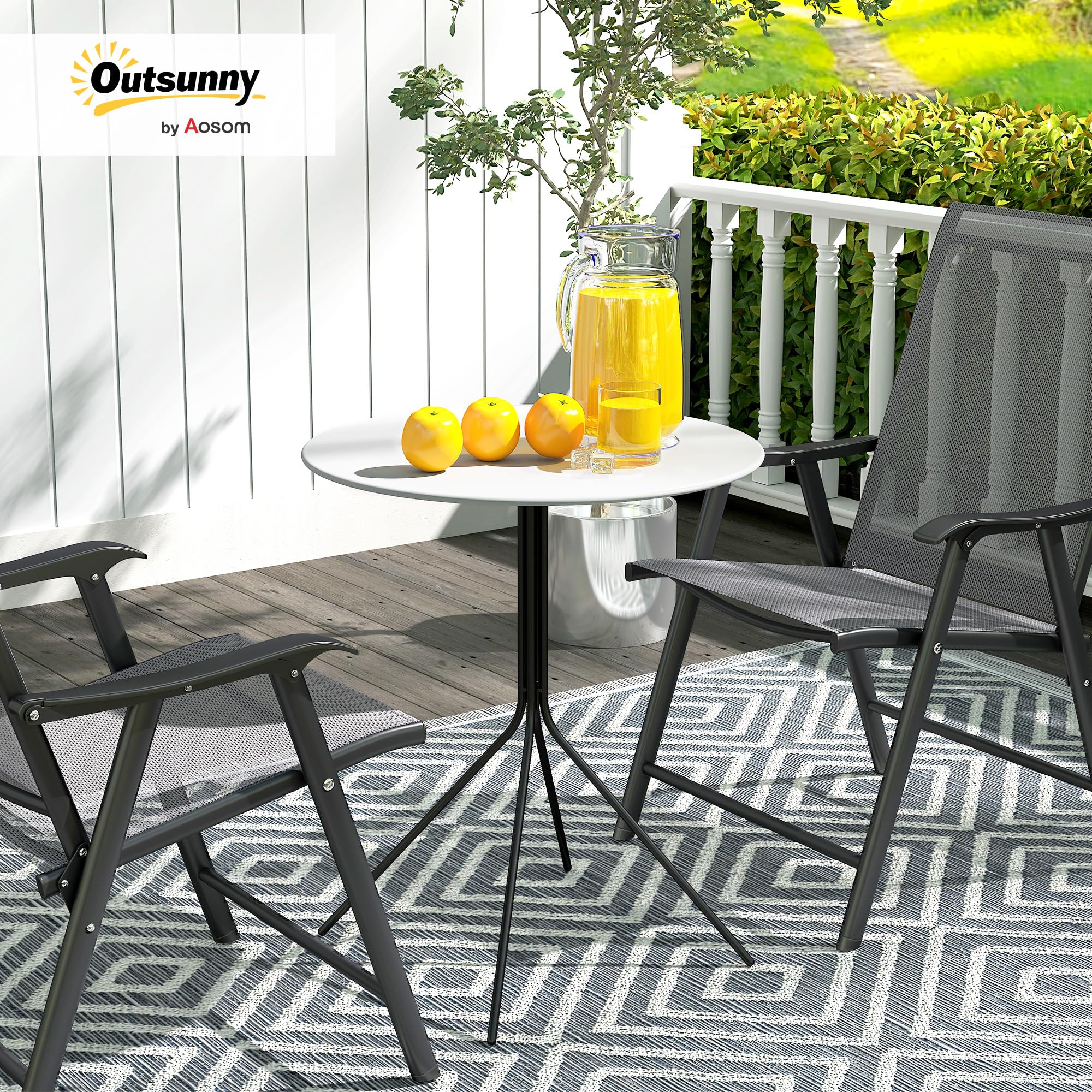 Outsunny Table de Jardin Ronde Ø 60 cm, Acier, Gris foncé