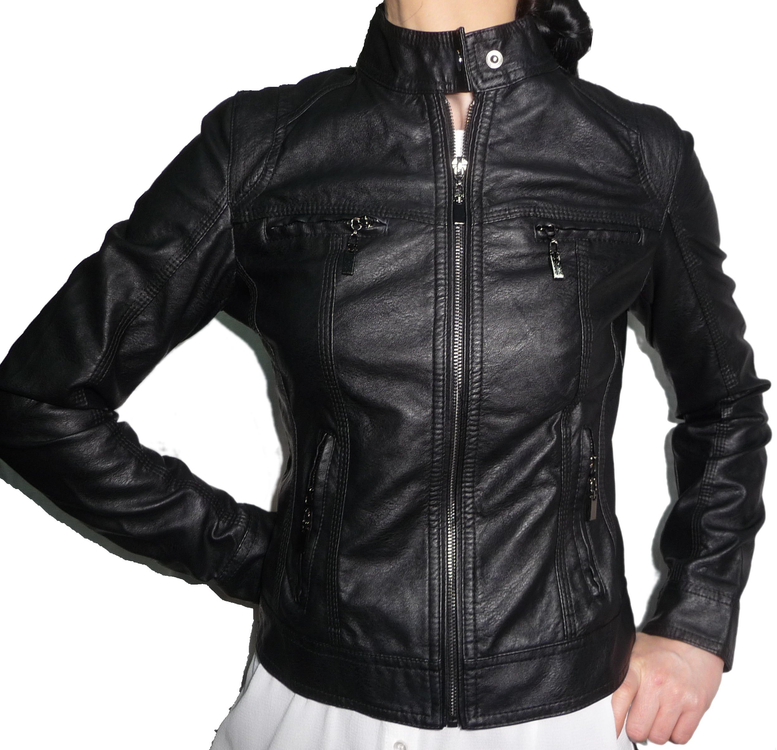 Fantasy Chiodo Giacca Foderata Giubbino Finta Pelle Ecopelle Taglie Grandi Avvitato Moda Aderente Donna Ragazza