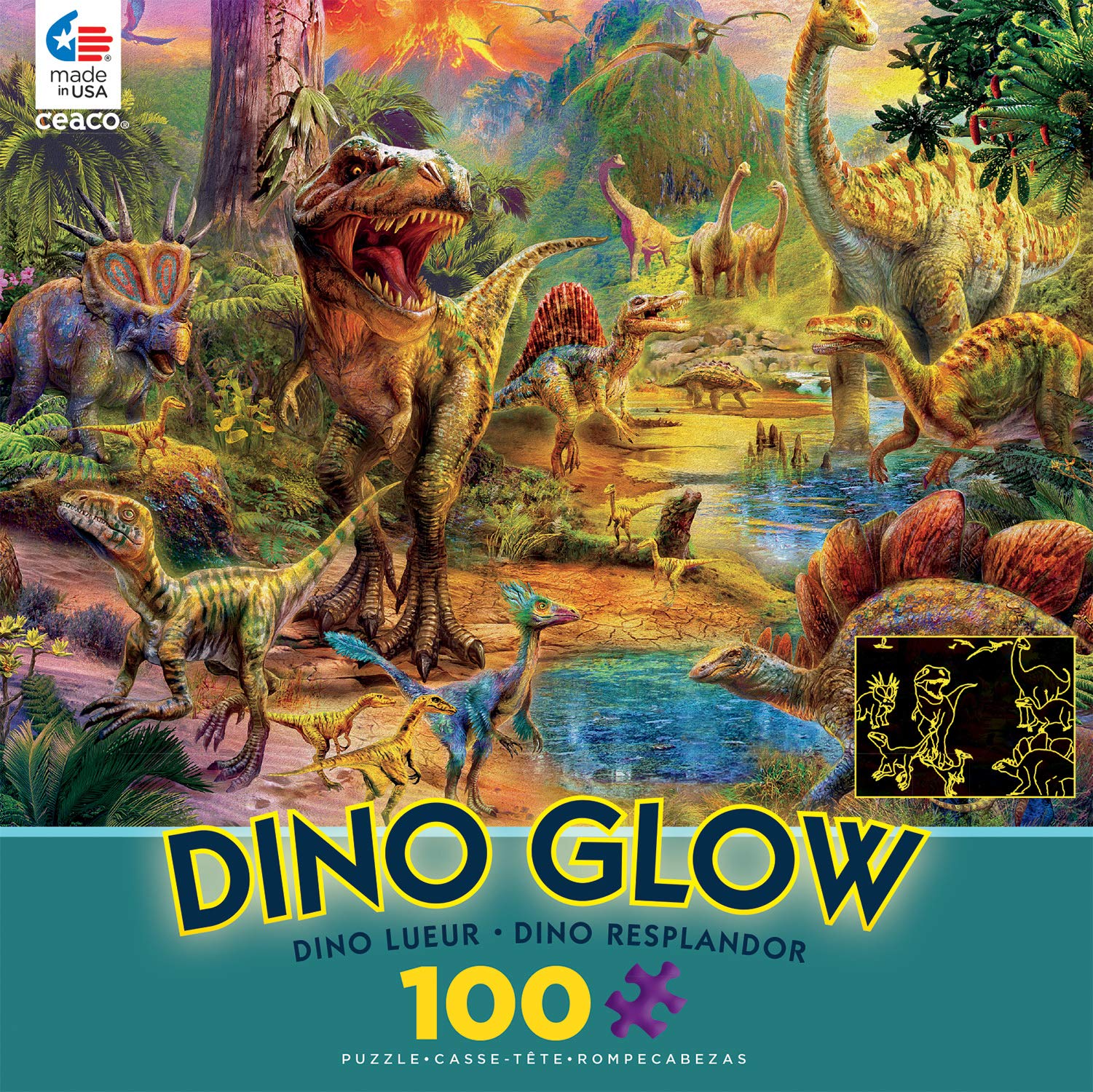Amazon.com: Ceaco - Dino Glow - Glow in The Dark - Dino Landscape