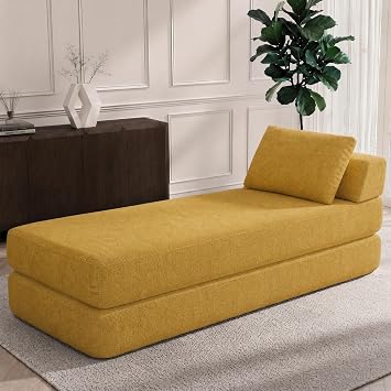 80 Convertible Daybed, Twin to Queen Size Sofa Bed for Living Room, Yellow