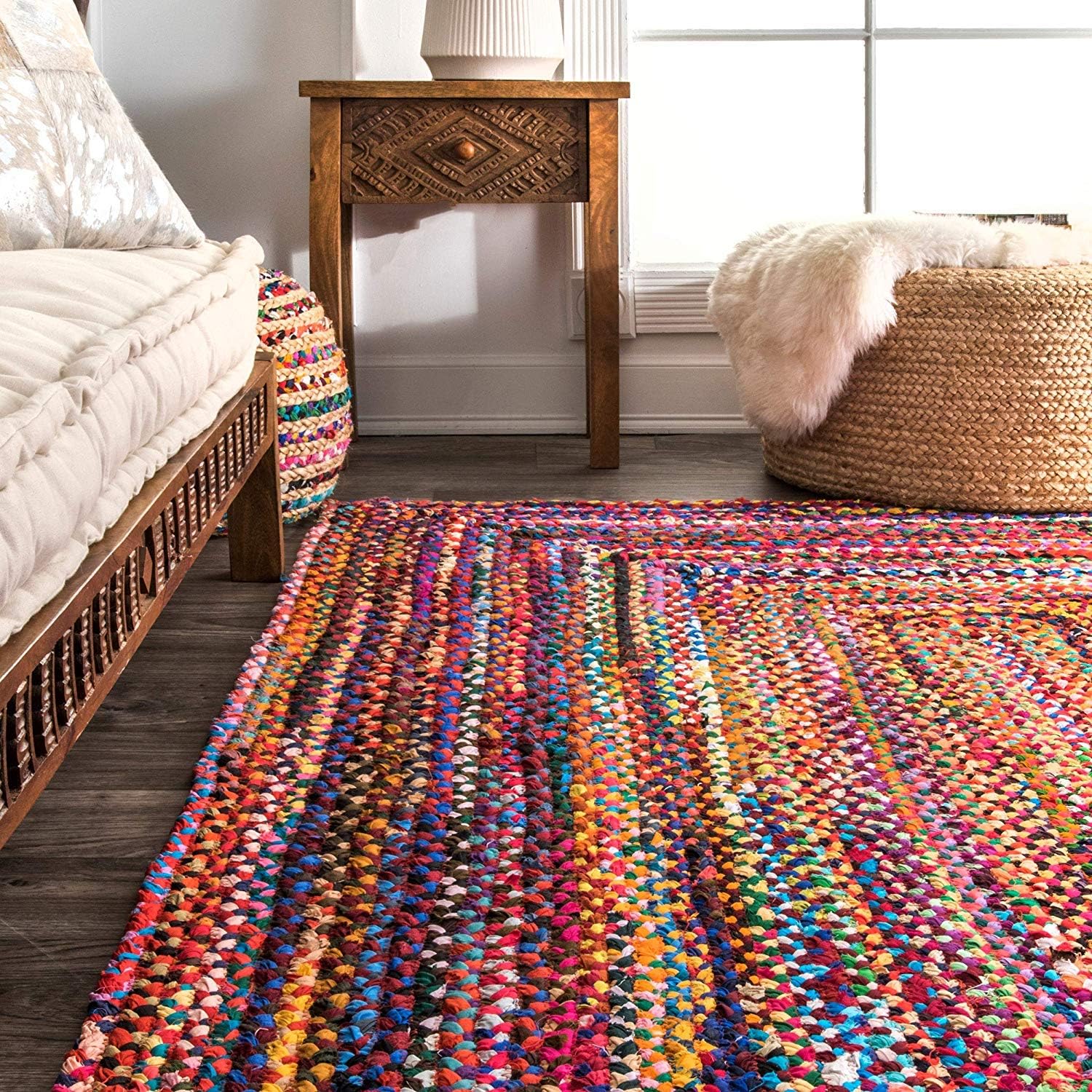 Limited Period Offer-Avioni Home Cotton Chindi Braided Area Rug, Handmade by Skilled Artisan-92x152 cms