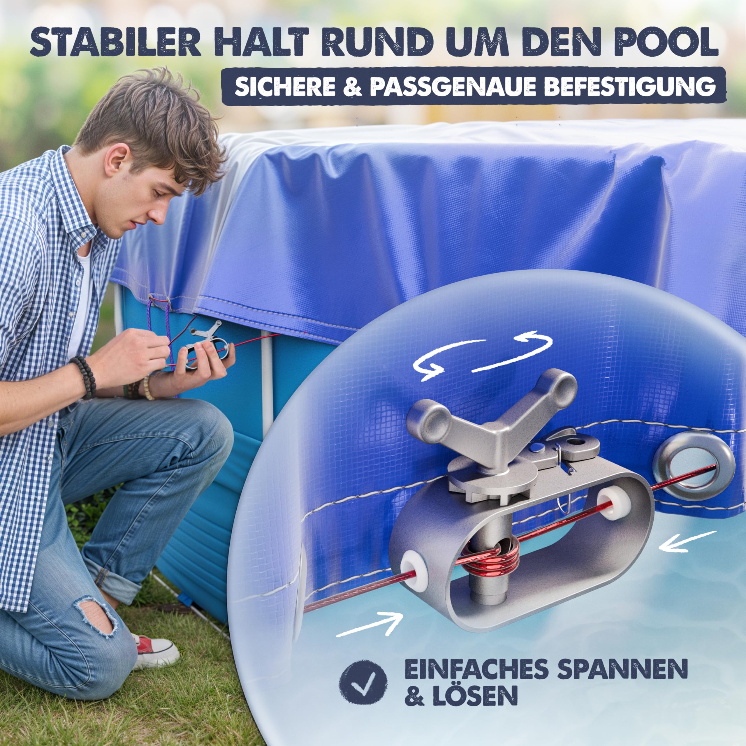 Poolabdeckung rund Ø 366 cm – Winterfeste Abdeckplane aus 200 GSM Material – Passend für Intex & Bestway Pools (Ø 420 cm Planenmaß)