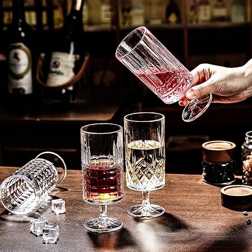 Miniatura 6 de Juego de 6 vasos de cristal de 11 onzas con grabado de flores, vasos de chupito para el hogar, para jugo, vino, cerveza, champán, cóctel, whisky