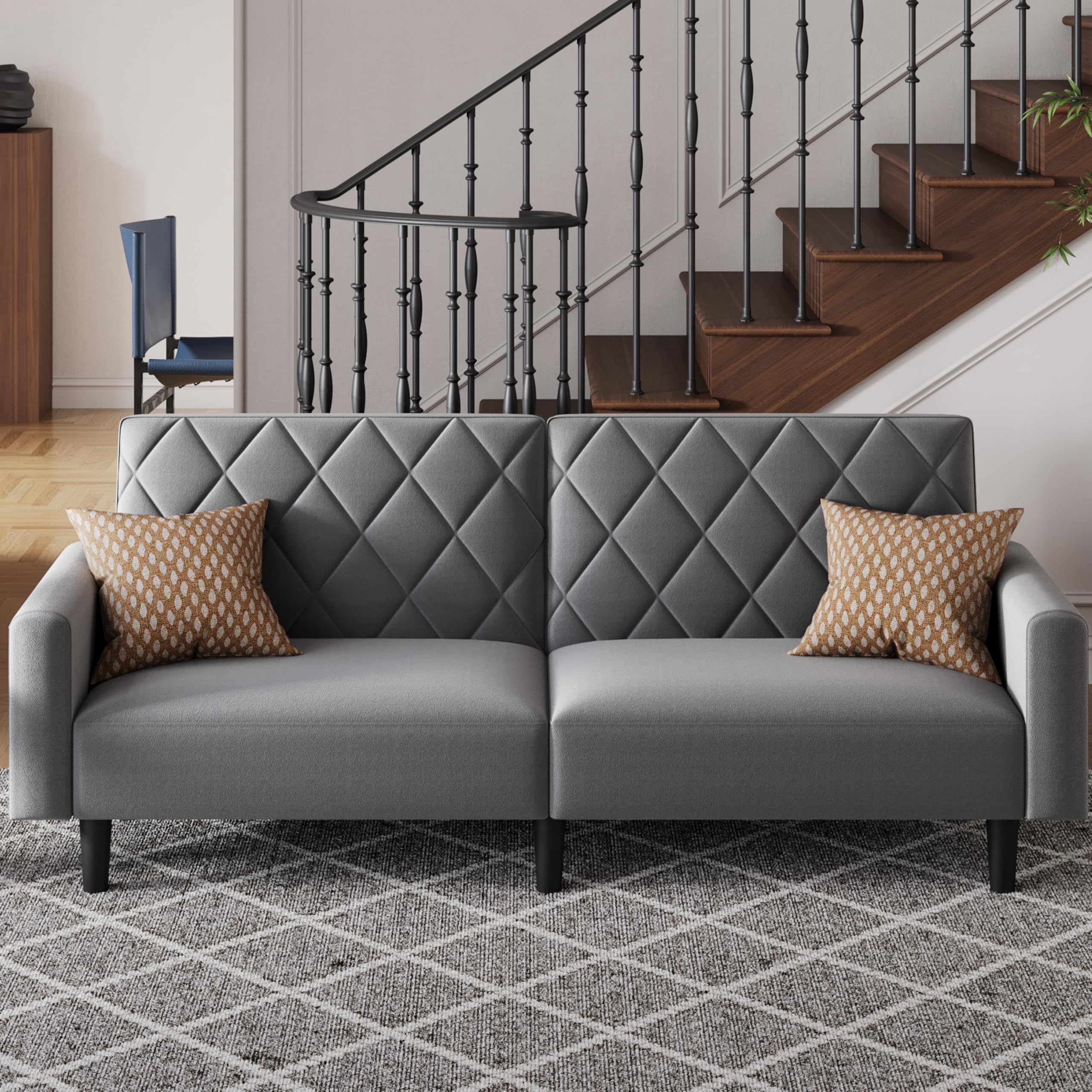 Yaheetech Sofá Cama de 2 Plazas Moderno 159x75,5x73 cm Sofá Plegable Tapizado con 2 Respaldos Separados Ajustables en 3 Niveles Sofá Convertible de Tela para Salón y Sala de Estar Gris Oscuro