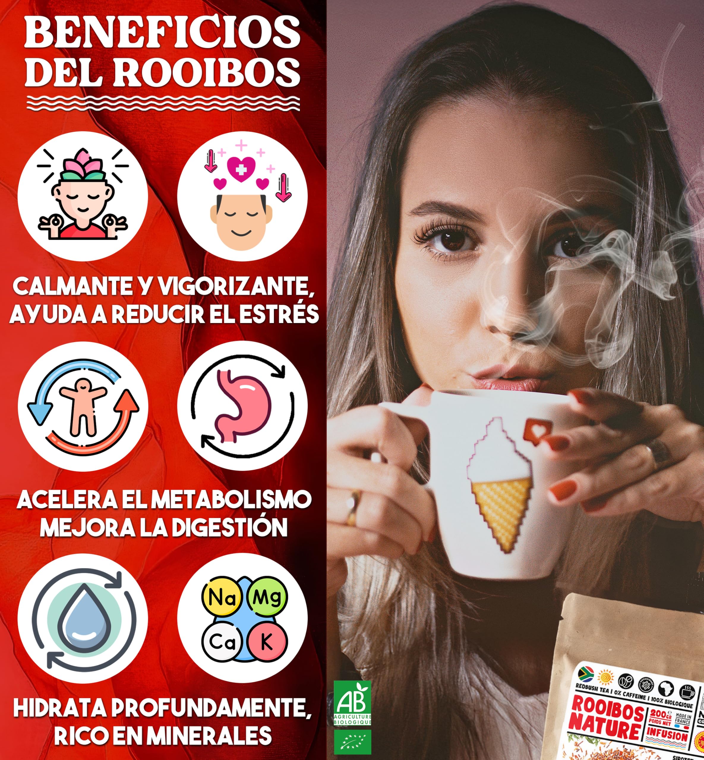 Rooibos Biologico Sfuso Bio 200g Tè Rosso Antiossidante 0% Teina Caffeina Nabür