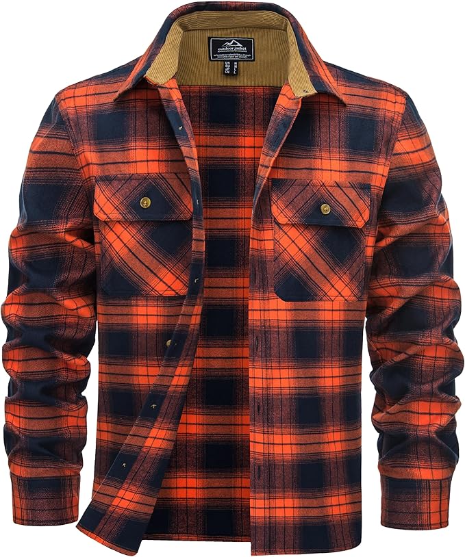Cotrasen Mens Flannel Shirts Cotton Long Sleeve Plaid Shirts Button Down Casual Lightweight Shirts with 2 Pockets