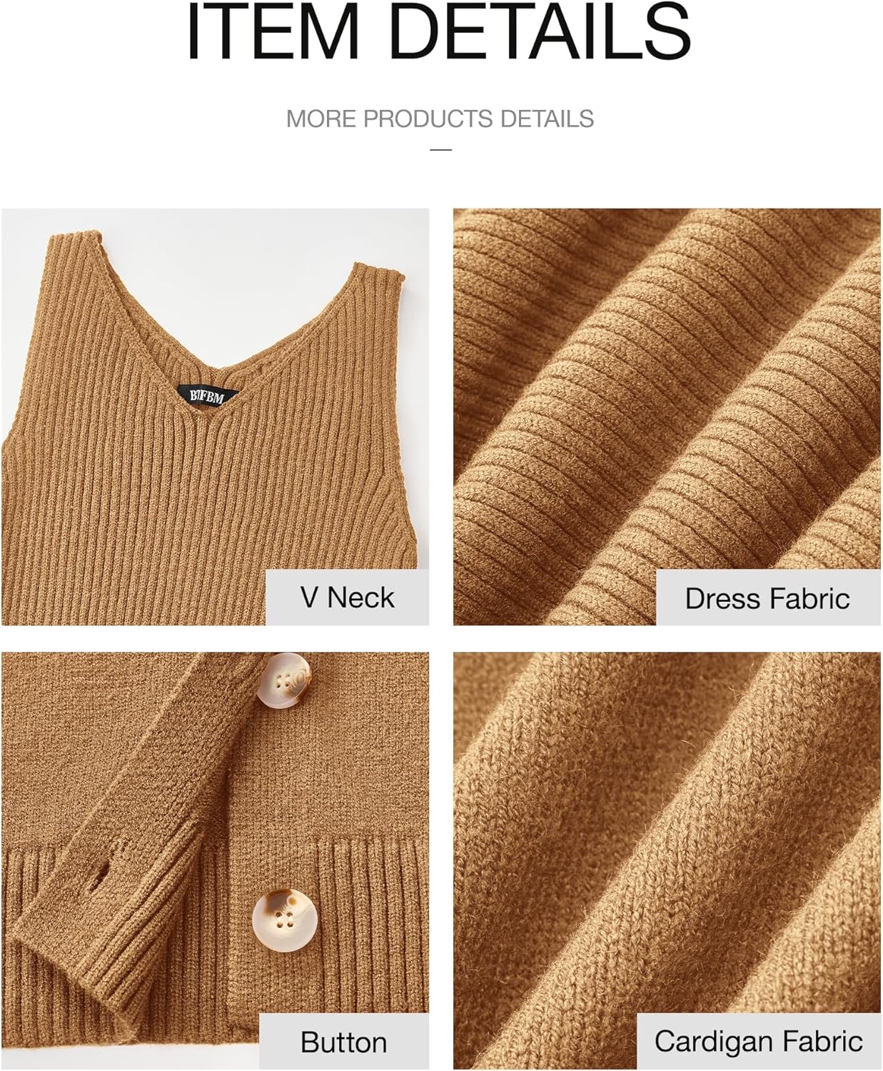 BTFBM Women Fall Knit Sweater Dress Set Bodycon Slit Midi Dresses Button Down Long Sleeve Cropped Cardigan 2 Piece Sets - Image 8