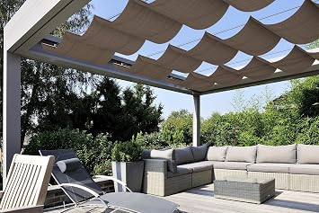 COARBOR 3Wx16L Pergola Shade Cover Retractable Shade Awning Slide Flexible Canopy for Patio Deck Porch Hang Down U Shape Wave Shade Cover Wire Cable Hardware Included Brown