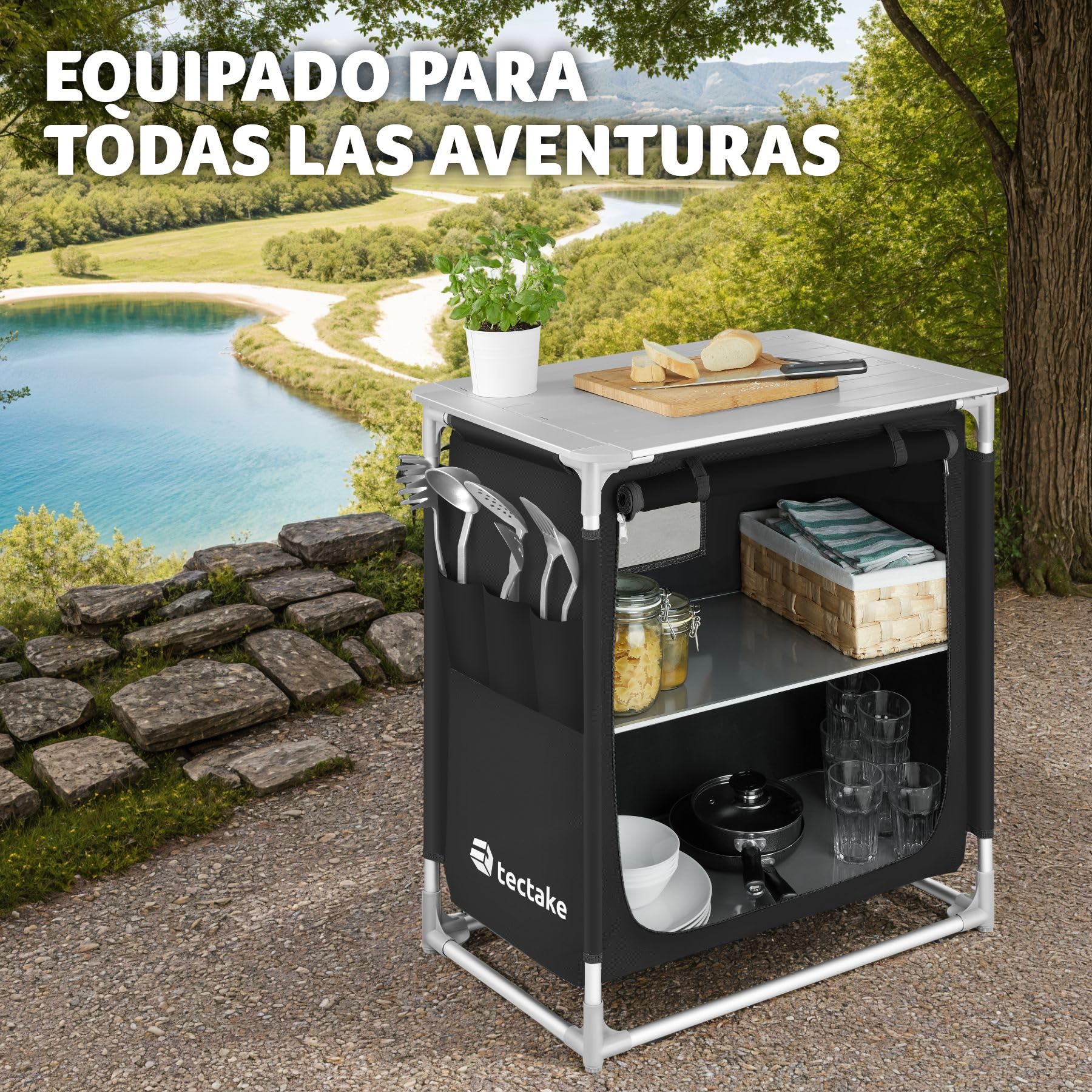 TecTake® Cocina de Camping Plegable, Ligera, con Bolsa de Transporte, Accesorios de Cocina, Mesa Plegable Camping, Armario Cocina Camping, Mueble Cocina Camping, Mesa de Camping