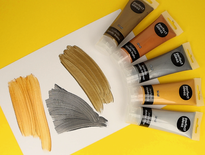 perfect ideaz • 5 x 75 ml Acryl-Farbe Metallic, 5 Farben, hochdeckend, auf Wasserbasis – Bild 8