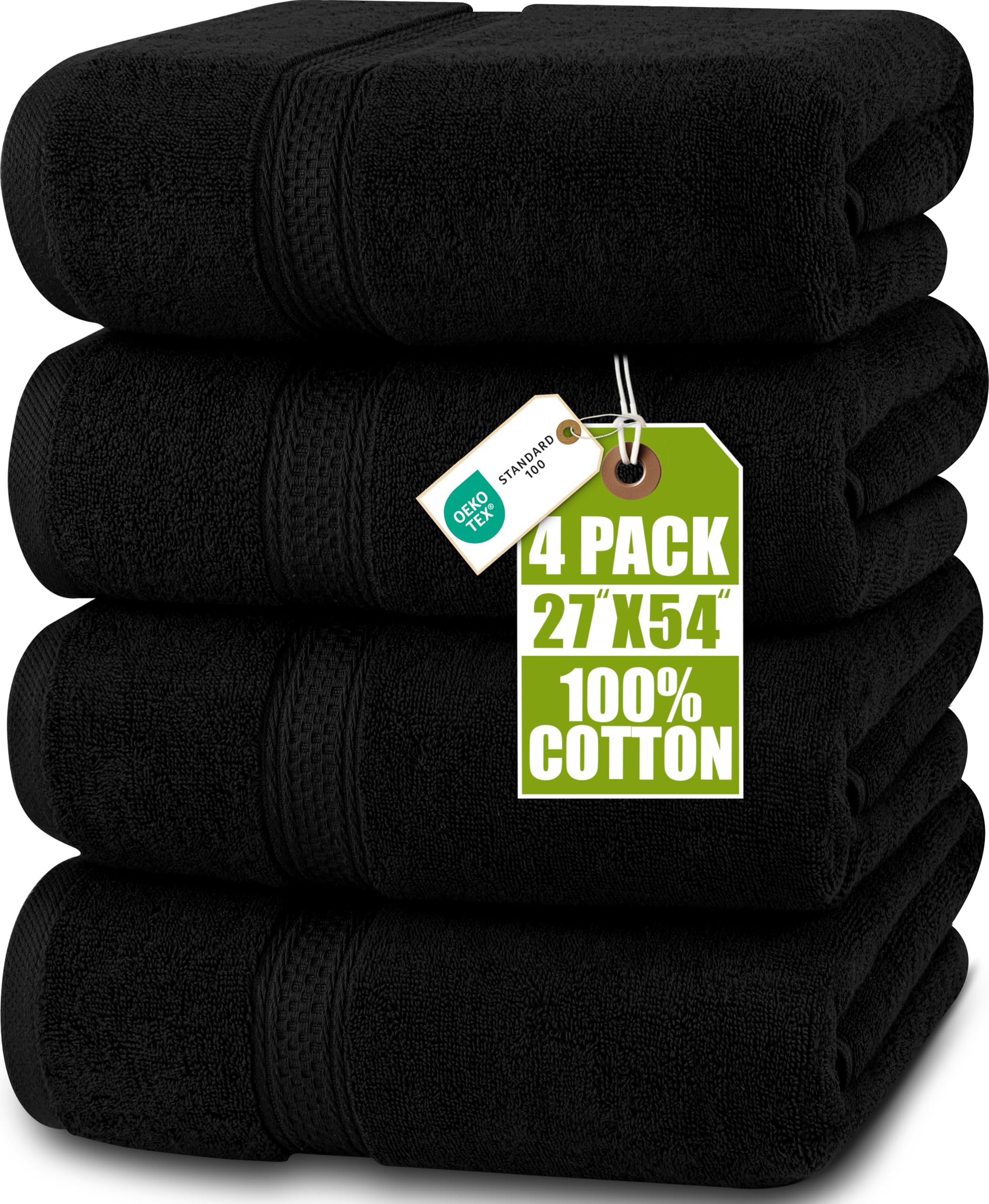 Utopia Towels 4 Pack Premium Bath Towels Set, 27 by 54 Inches, 100% Ring Spun Cotton 600GSM, Lightweight and Highly Absorbent Quick Drying Towels, Perfect for Daily Use, Black