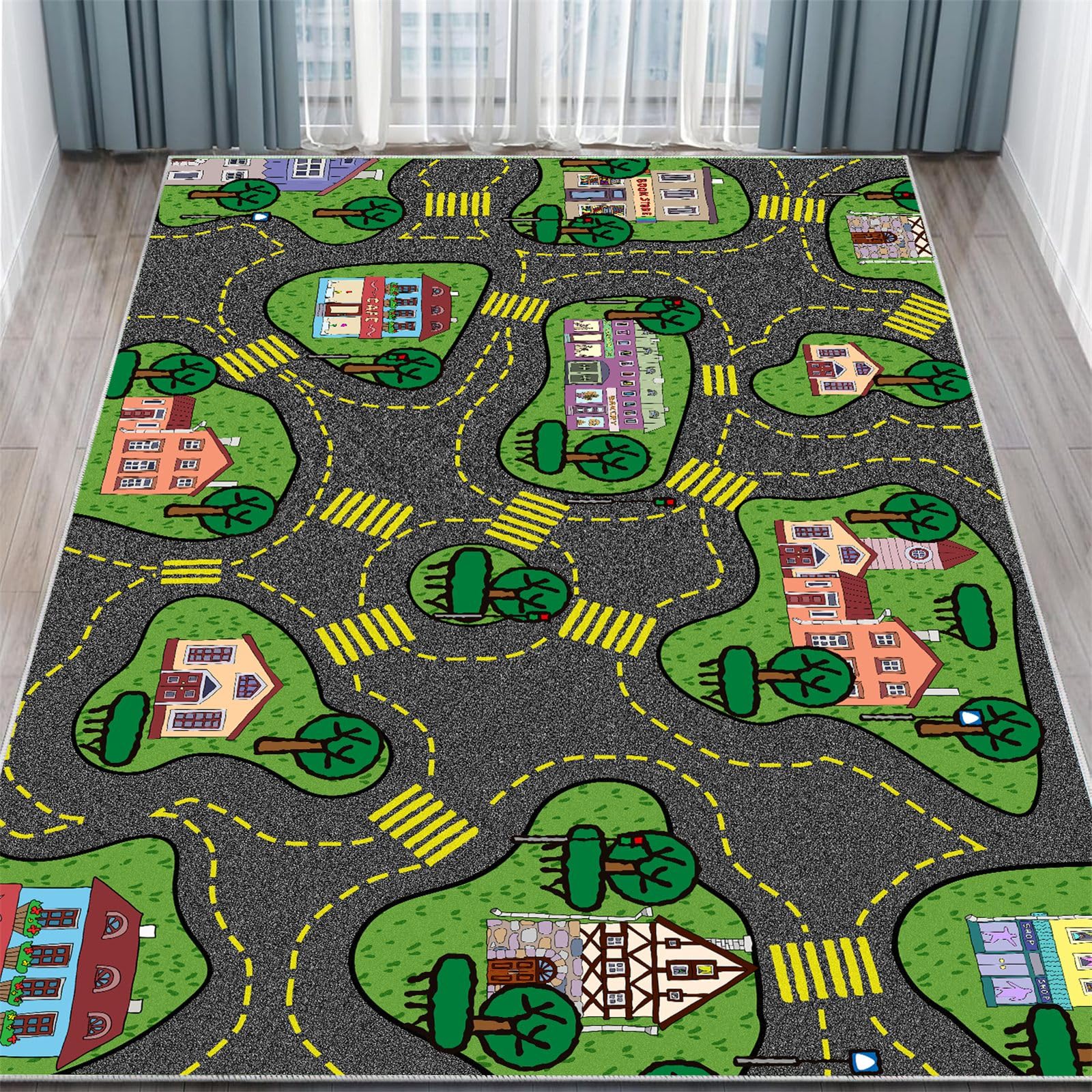 Arzunsy Educational City Play Mat 70x140cm, Traffic Road & Carpet for Boys & Girls, Machine Washable Short Pile Durable Rug for Bedroom, Playroom, Living Room Learning