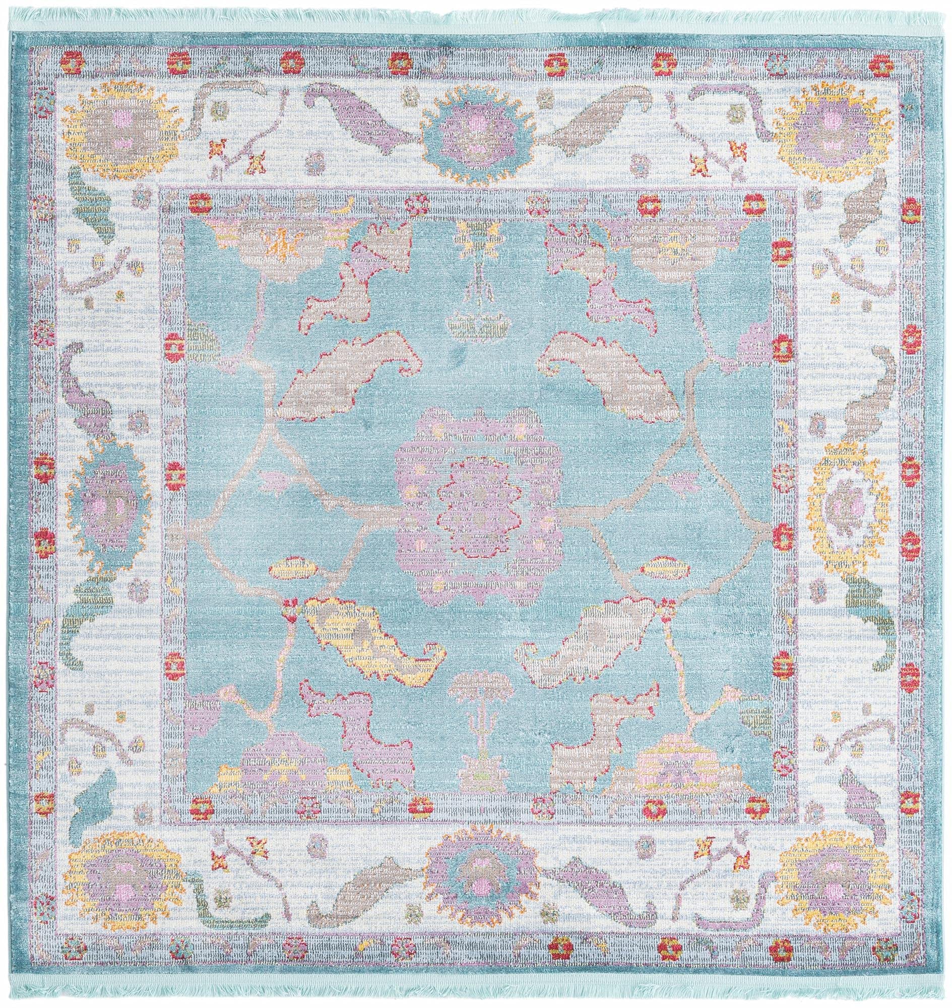 Rugs.com Paragon Collection Rug – 5 Ft Square Aqua Medium-Pile Rug Perfect for Living Rooms, Kitchens, Entryways