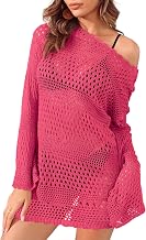 Jhsnjnr Women Summer Beach Dress Long Sleeve Round Neck Sexy Crochet Knit Dress Bikini Cover Up Swimwear