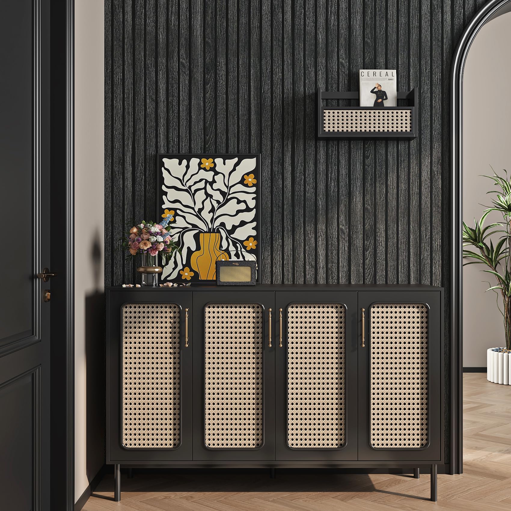 Livelynine Carta da Parati Adesiva Muro Legno 3D 40CMx10M Carta Parati Adesiva Muro Nera Effetto Legno Listelli Camera da Letto Bagno Pellicola Adesivi Legni Nero Rivestimento Adesivo per Mobili