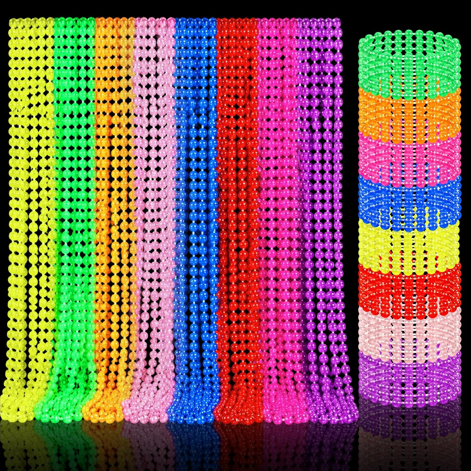 Neon Bead Necklaces and Bracelets Set Glow Glow in the Dark Party Supplies | 96Pcs 31.5" Light up UV Beads for Mardi, Birthdays, Gras 80s Party Favors Carnival Concert Neon Night Accessories