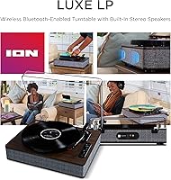 Vista 8 de ION Audio Luxe LP - Reproductor de discos de vinilo Bluetooth con altavoces, conversión USB, placa de tamaño completo, parada automática, salida