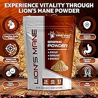 Vista 3 de WELLNESS LABSRX Polvo de melena de león, suplemento de hongos – 2000 mg – Suplemento de melena de león – Complementos cerebrales en polvo de hongo