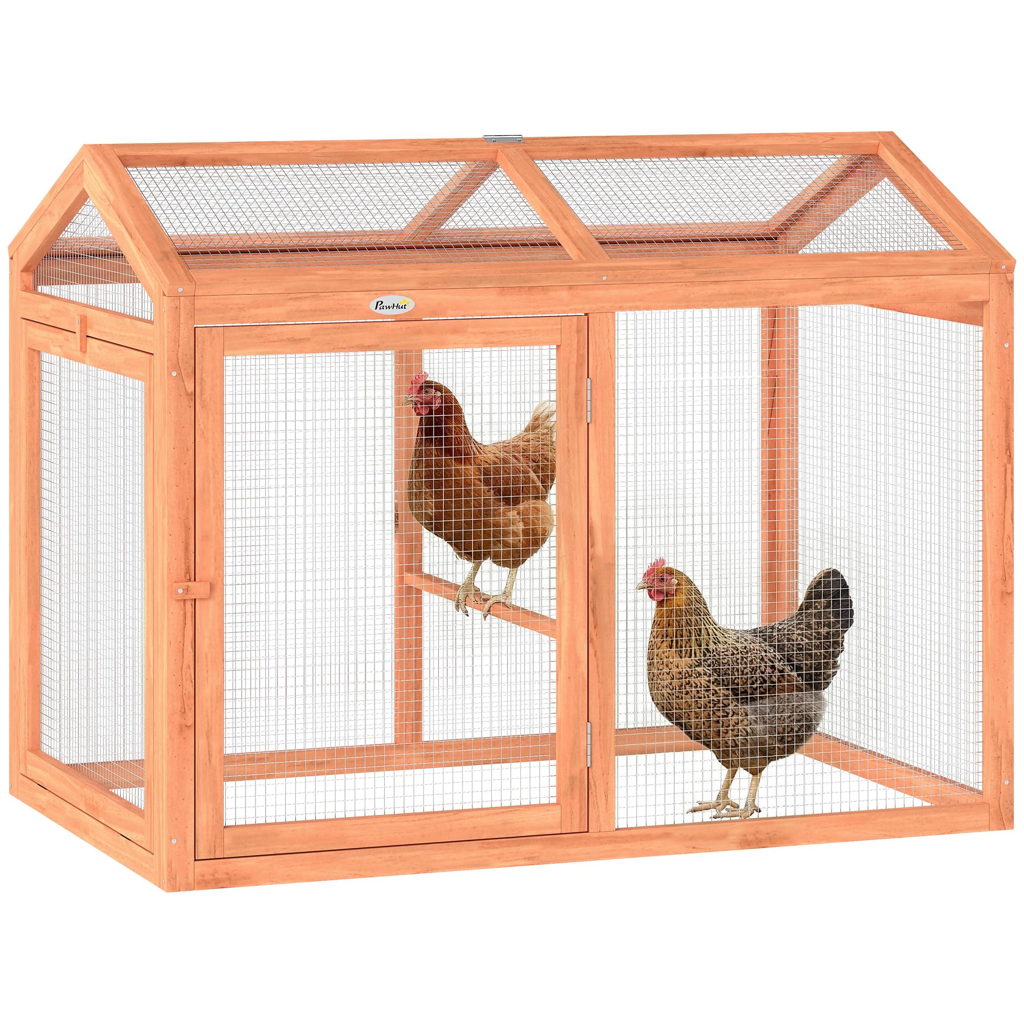 PawHut Recinto - Gallinero combinable, 2 gallinas, 104 x 70,5 x 84 cm, color naranja | Madera Natural, Parque De Malla Modular Y Extensible, Gallinero De Protección, Malla Densa, Ampliación Recinto De Gallina