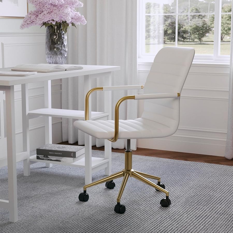 Martha Stewart Taytum Upholstered Office Chair, White, photo 2 of 4
