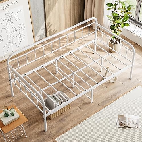 Miniatura 5 de Marco de cama de metal tamaño individual, sofá cama con listones de metal resistentes y almacenamiento debajo de la cama, no necesita somier, para