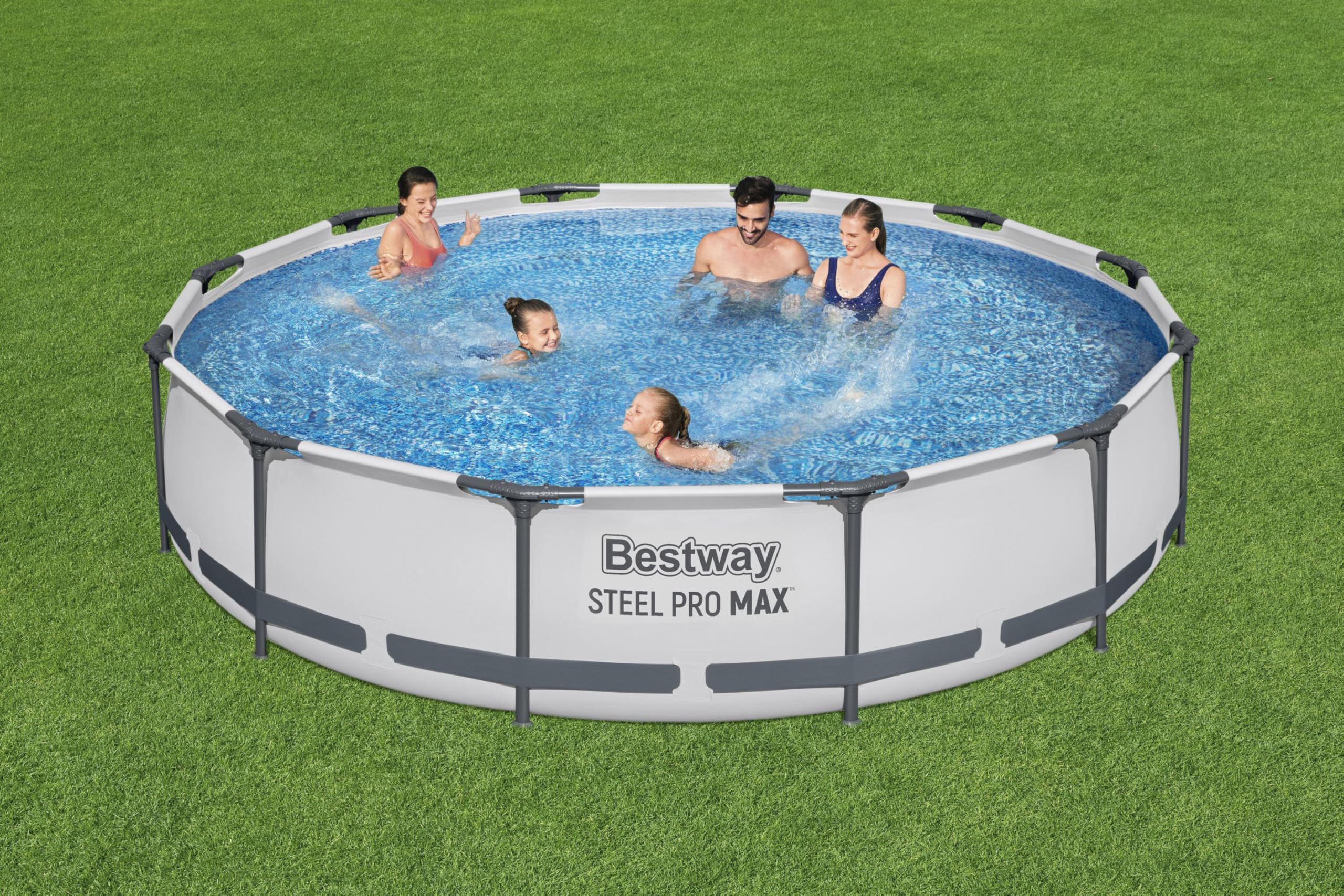 Bestway Steel Pro MAX Frame - Juego de Piscina con Bomba de Filtro (diámetro 366 x 76 cm), Color Gris Claro