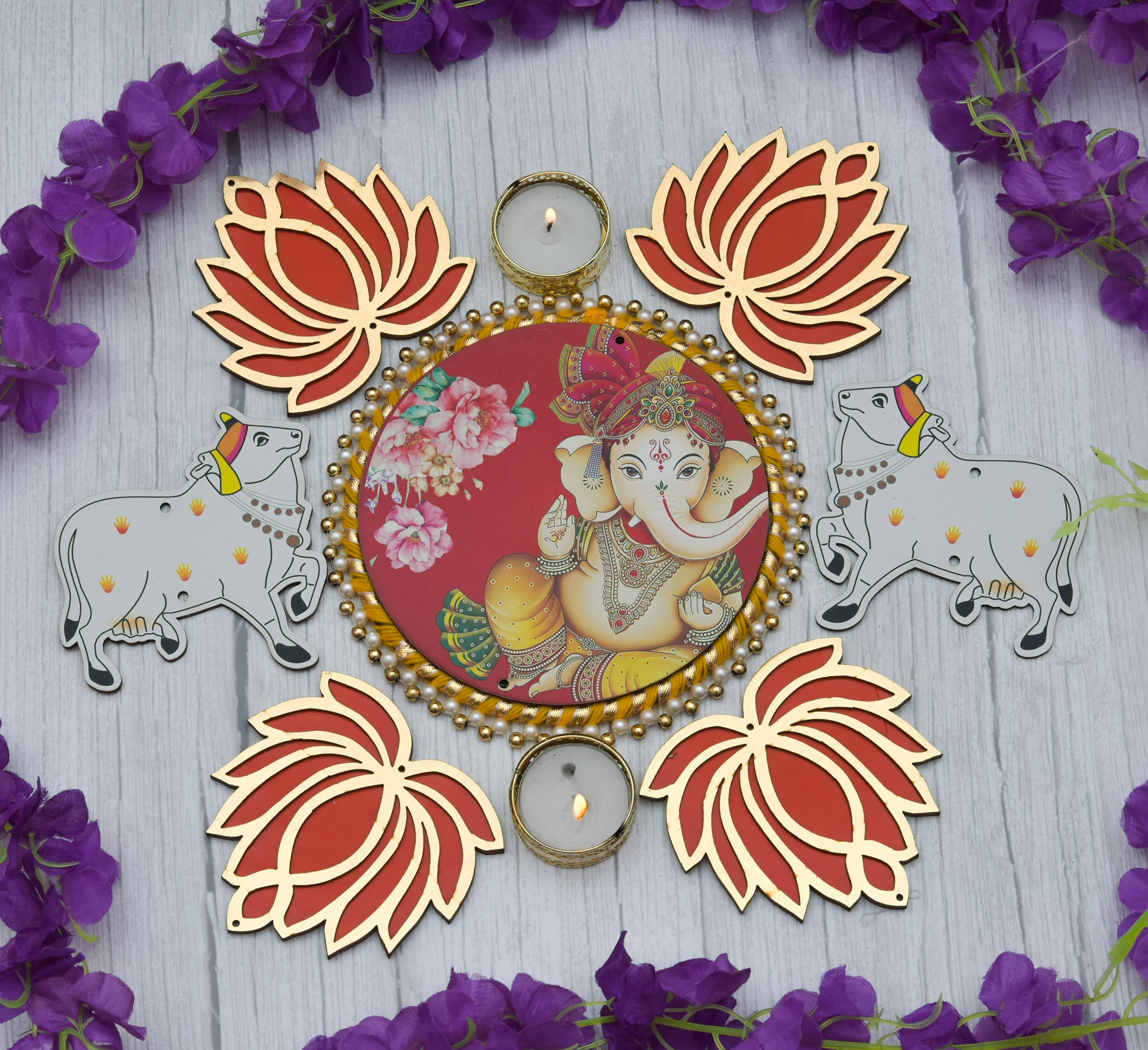 Lotus with Ganesh ji Acrylic Rangoli with Tealight Holder Multicolour Handicrafted Home Decorations Diwali Gifting Puja (Red)(Including 2 Tea Lights) (B0BDFJ8162) Amazon Price History, Amazon Price Tracker