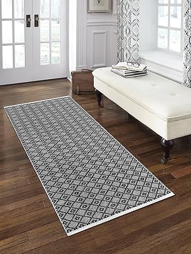 Miniatura 9 de Alfombra de área de 2 x 6 pies, color negro, algodón, diamante, para sala de estar, dormitorio, lavable, antideslizante, alfombra de pasillo para