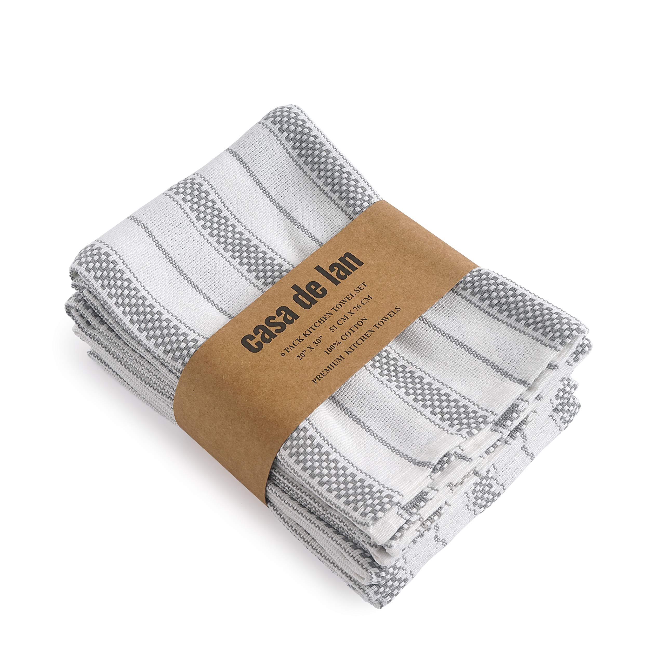Juego de paños de cocina – Toallitas de cocina para cocina – Toallas de cadena a rayas – Paños de cocina – Paquete de 6 – 100% algodón hilado en anillo – 20 x 30 pulgadas – Gris claro – Casa de Lan
