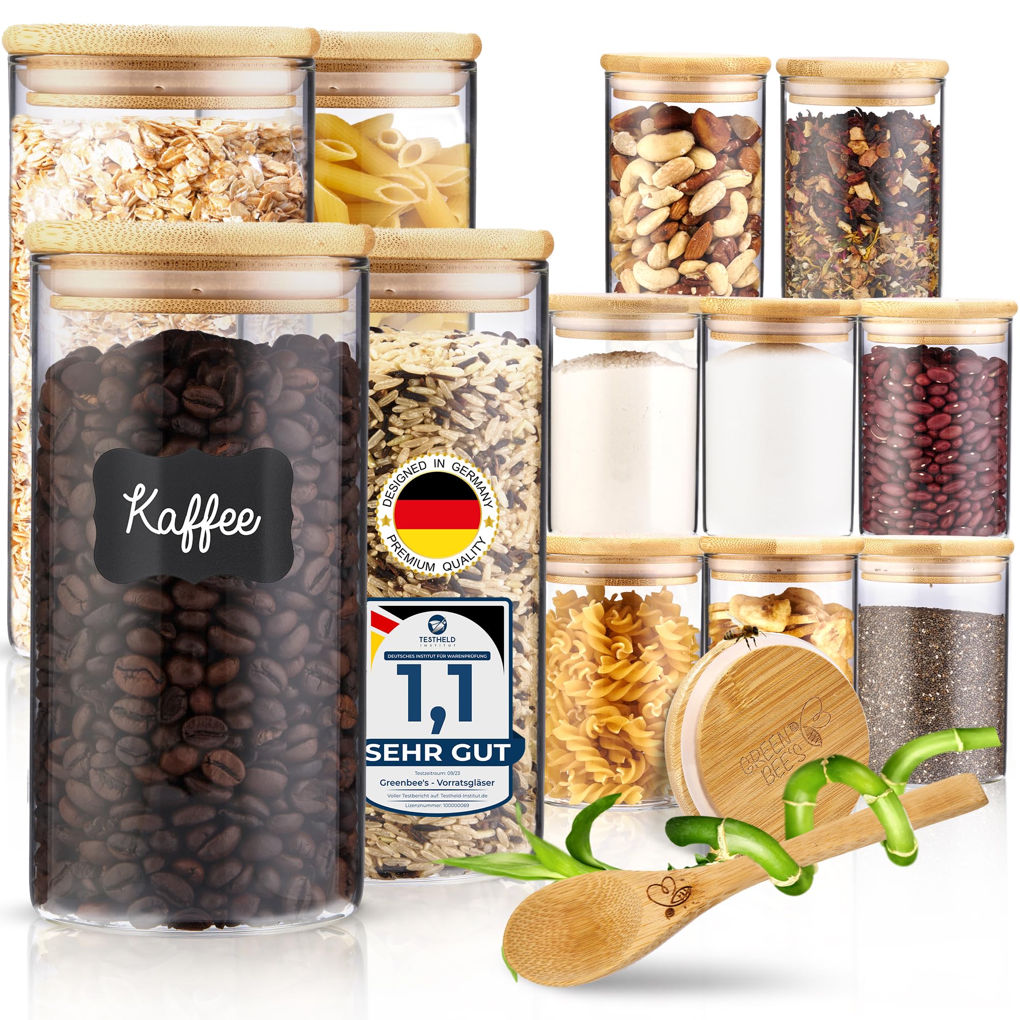 12er Set Vorratsglas klein - 4x600ml & 8x430ml - Passgenau für Schublade & Apothekerschrank - Nachhaltige Vorratsgläser mit Deckel luftdicht - Für Reis, Nüsse, Samen und Gewürze