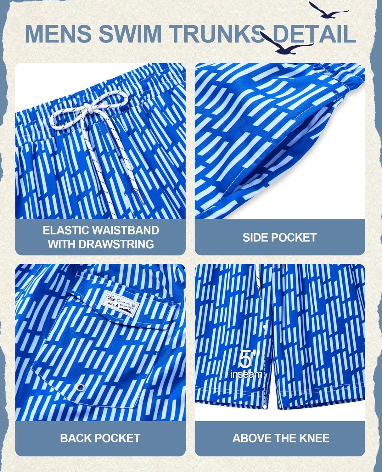 5inch Mens Swim Trunks: with Mesh Liner Lined Quick Dry Stretch Soft Comfort Beach Pool Pockets Vacation Striped - Image 4