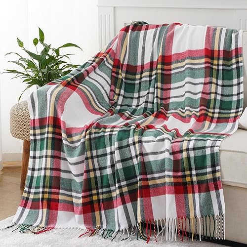 BATTILO HOME Christmas Green Plaid Throw Blanket for Couch Bed,