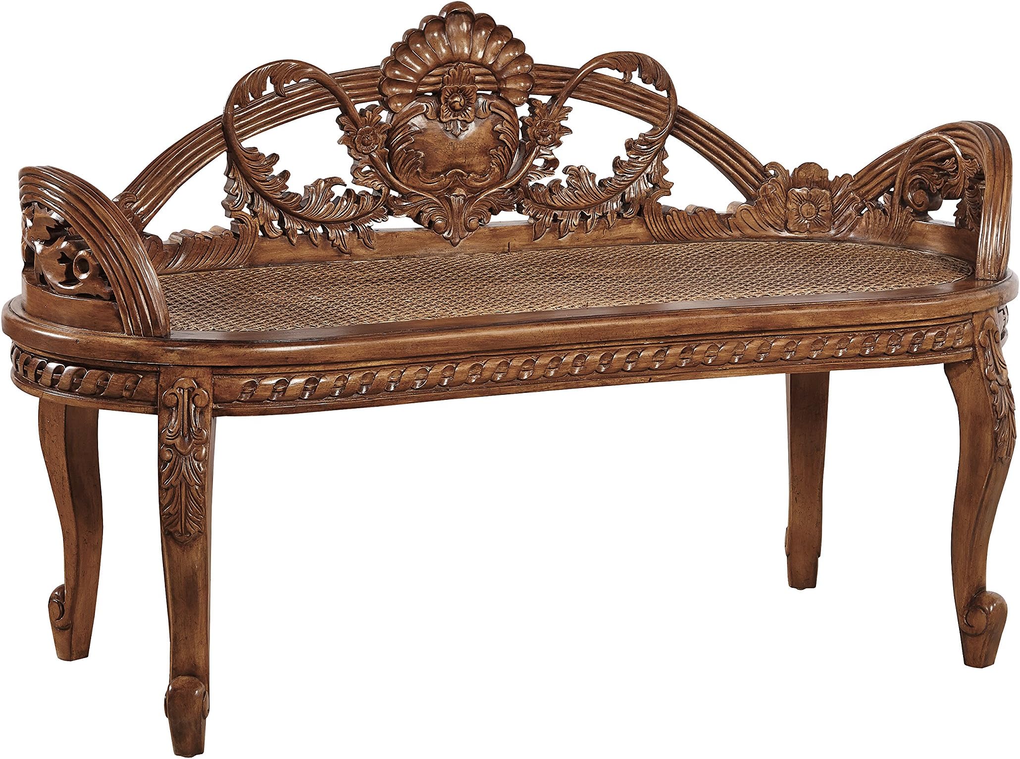 Ellington Carved Wooden Bench, Brown