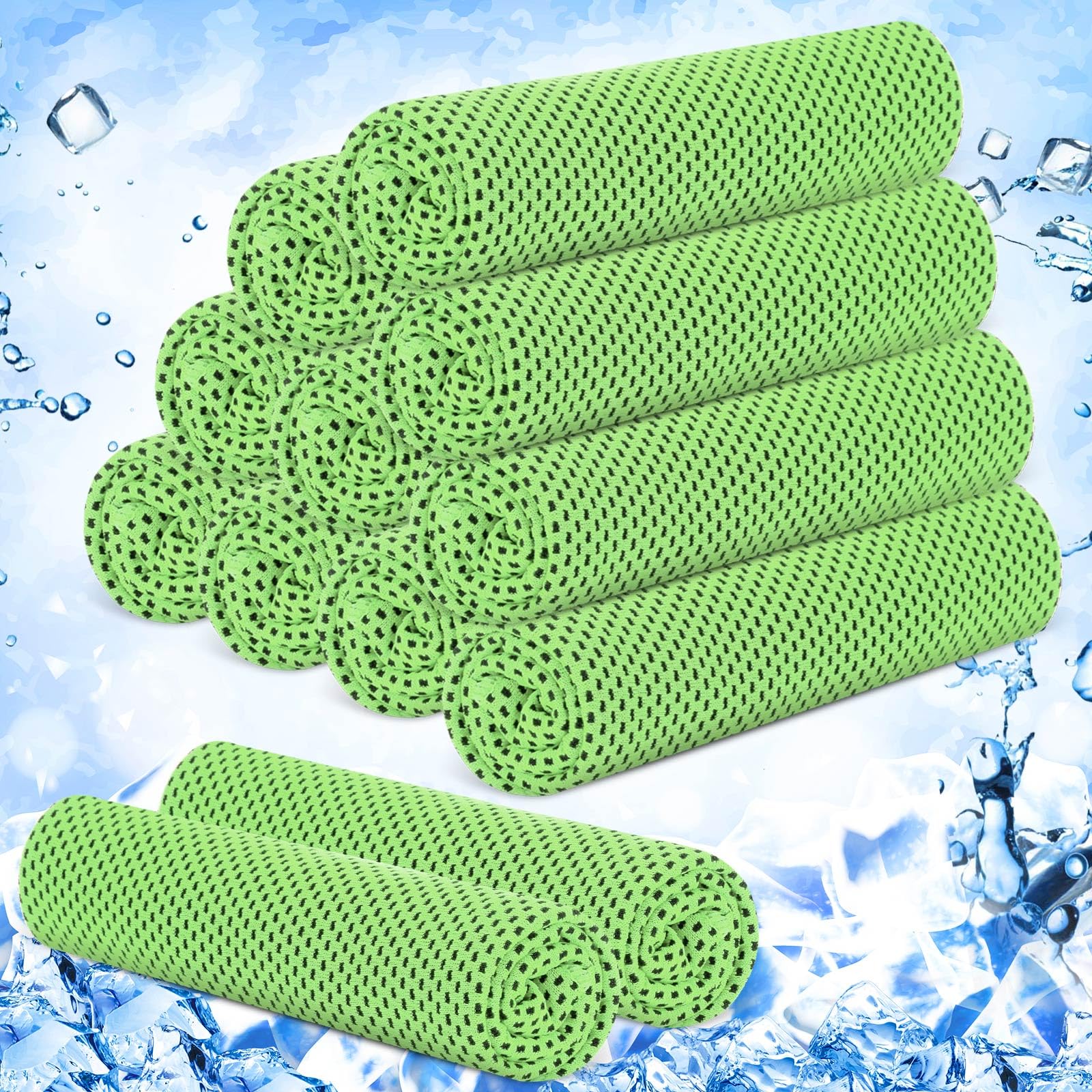 12er Pack Kühlhandtücher 40"x12" Mikrofaser Cooling Towel Für Hals & Gesicht, Sofort Kühlend, Wiederverwendbar, Atmungsaktiv, Für Sport Fitness Yoga Laufen Golf Green