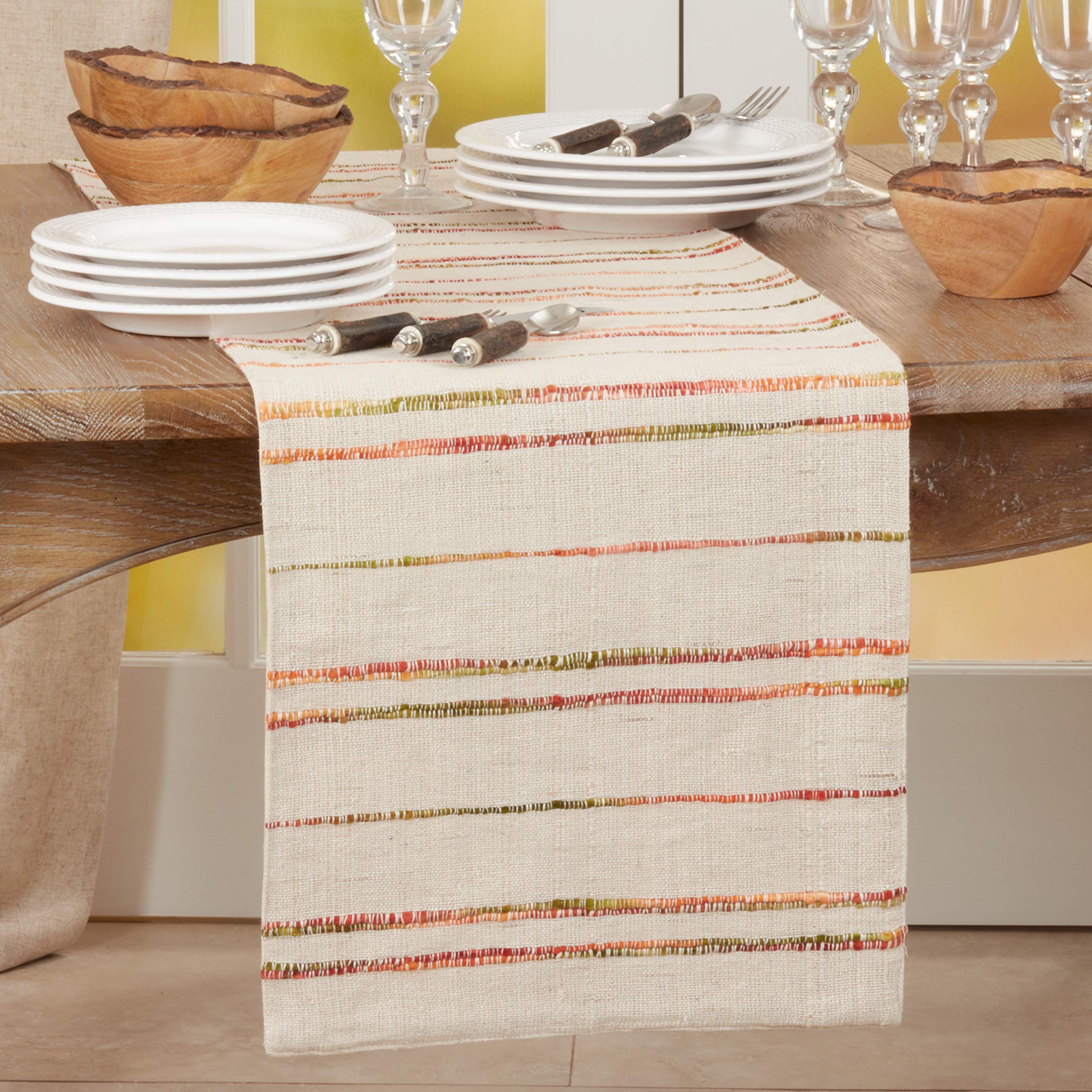 SARO Lifestyle Amelie Collection - Camino de Mesa de línea Tejida, 16 x 54 Pulgadas, Natural