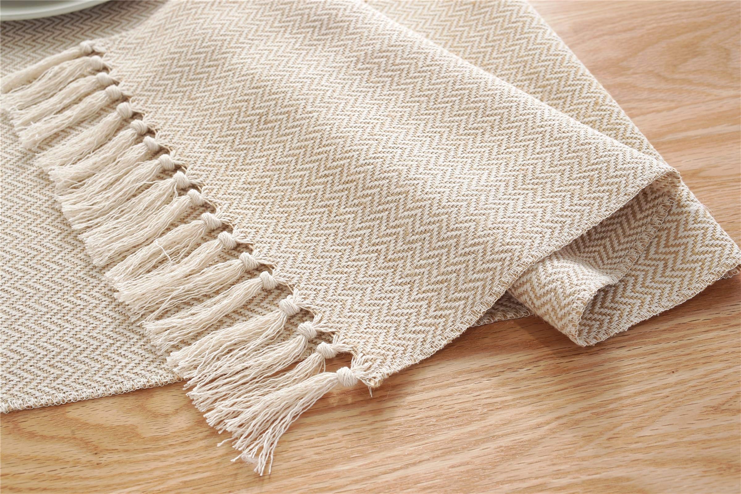 Büro Tischdeko, Tischdekoration Beige ene Hochzeit Streifen Tischläufer Cotton Linen 33x240CM