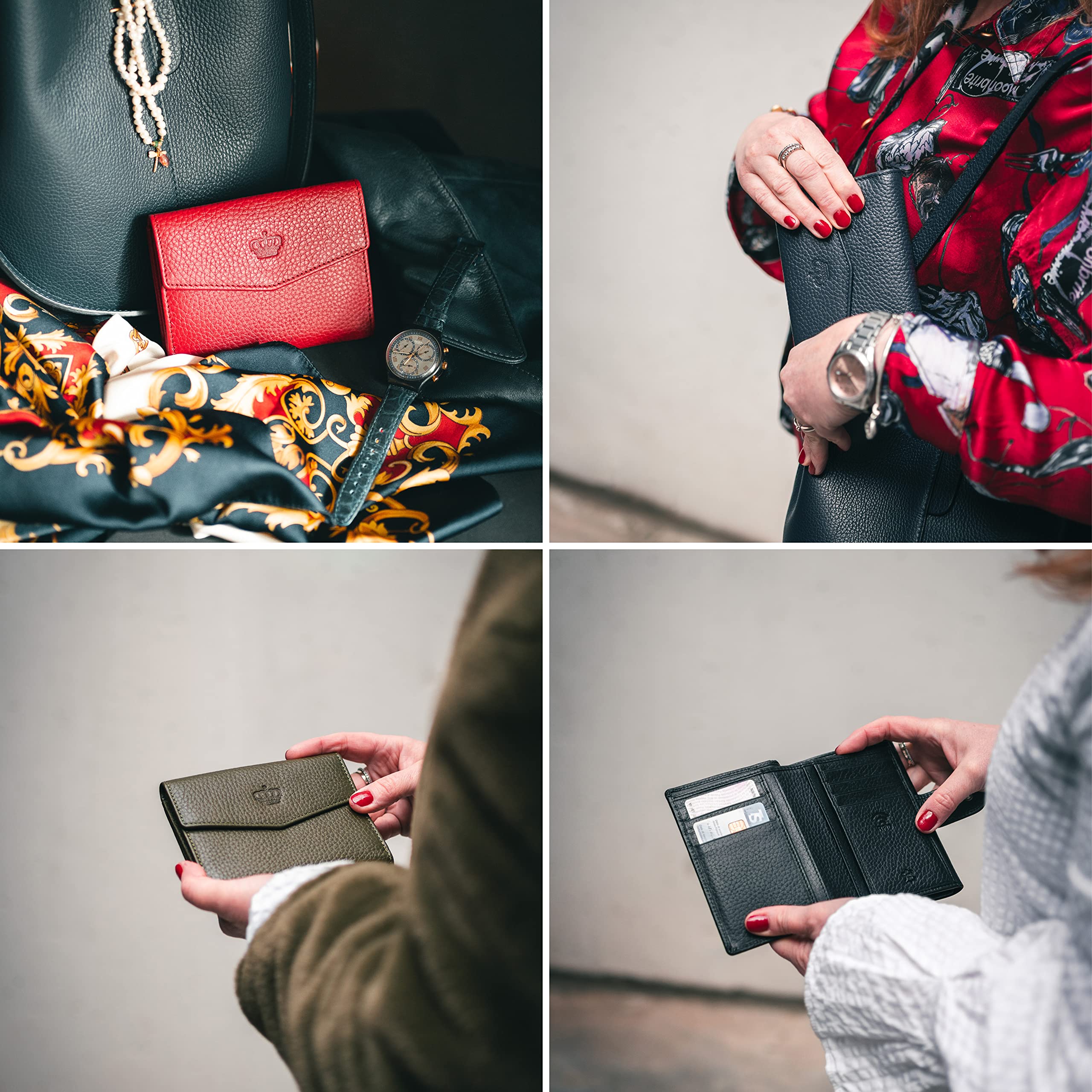 Baur - Damen Geldbörse aus echtem Leder mit RFID-Schutz (Tauben-Blau) | Kleines Portemonnaie, 6 Kartenfächer, Druckknopfverschluss, Münzfach mit Druckknopf, geprägtes Rindsleder