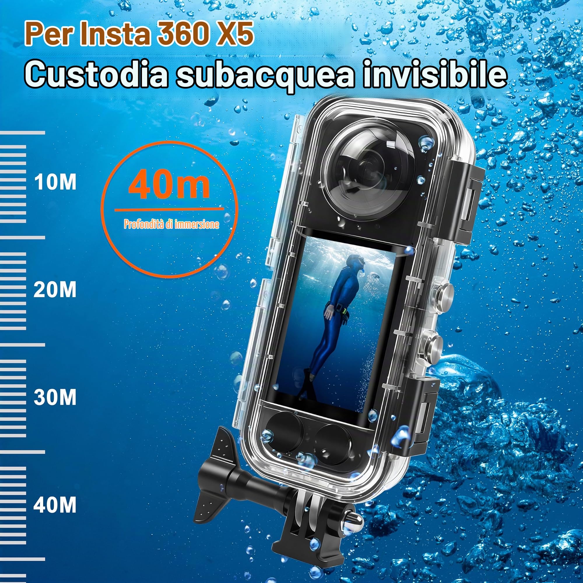 FitStill Custodia impermeabile per Insta 360 X5 impermeabile 40M HD Optical Glass Lens X5 custodia subacquea protezione completa compressione X5 accessori X5