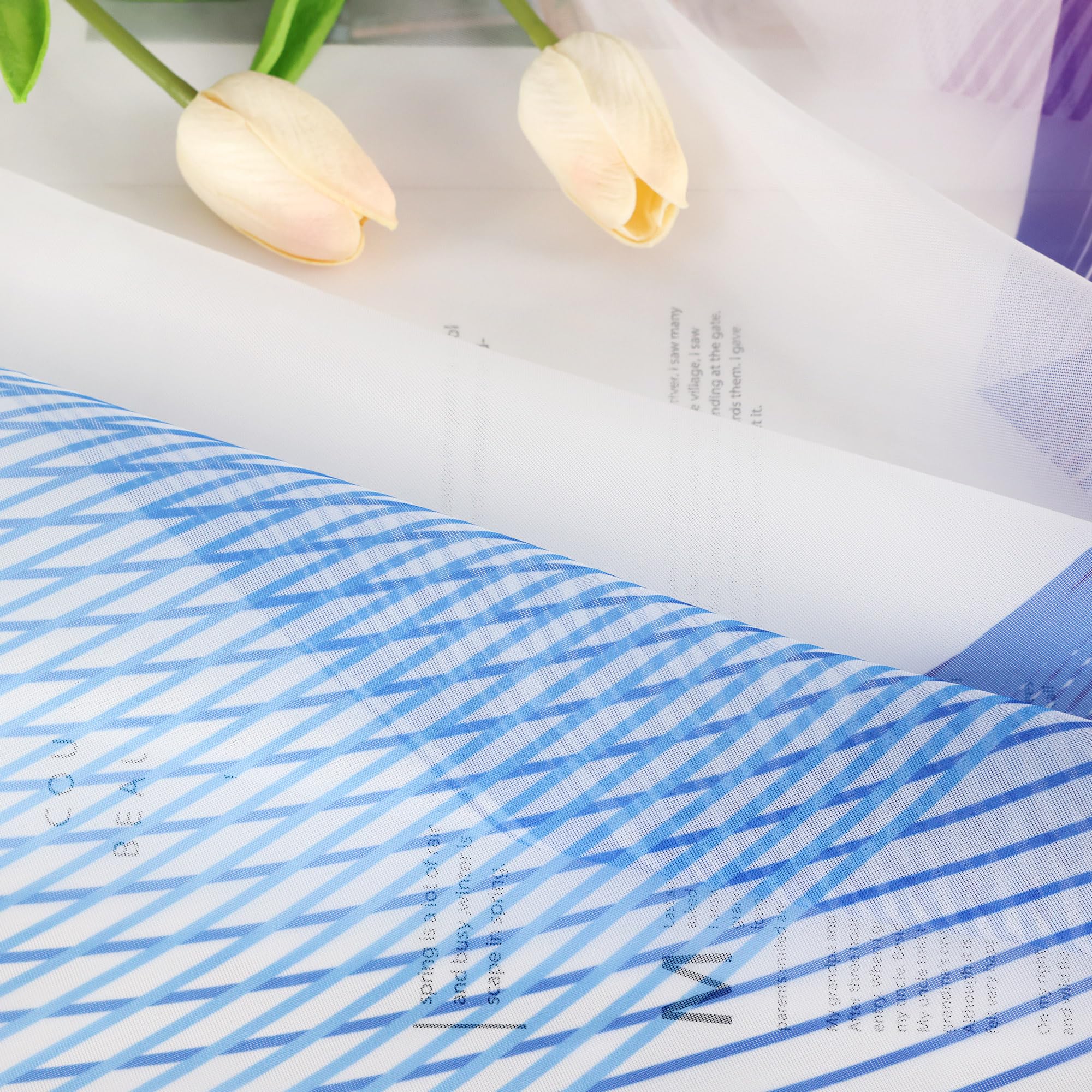 ESLIR Schiebegardinen mit Klettband Flächenvorhang Set Flächengardinen Kurz Modern Schiebevorhänge Transparent Vorhang mit bunten Streifen-Design Voile BxH 57x145 cm 2 Stück