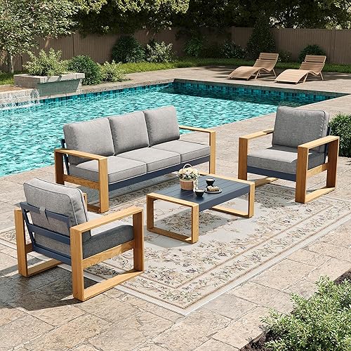 LayinSun 4 Pieces Aluminum Patio Furniture Set with Coffee Table,