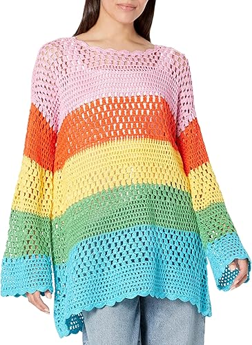 Show Me Your Mumu Paula Pullover Bright Stripe Crochet XS