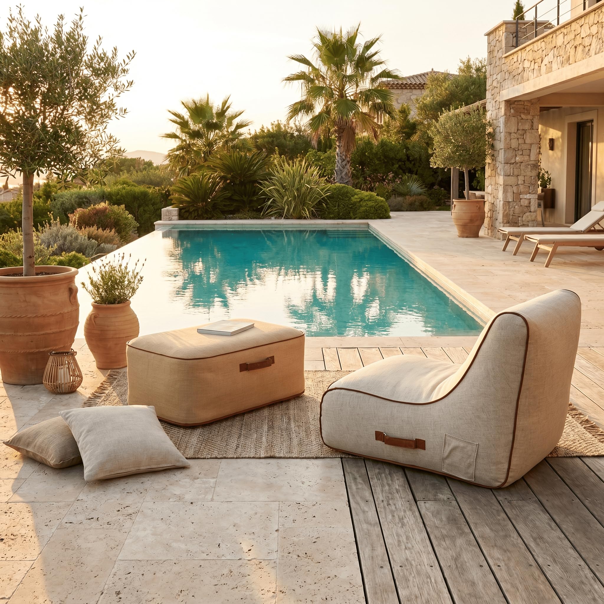 Pouf NUMA Gonflable Design pour Jardin Extérieur Haute Qualité - Pouf pour Terrasse - Détente Tranquilité et Relaxation (Boho)