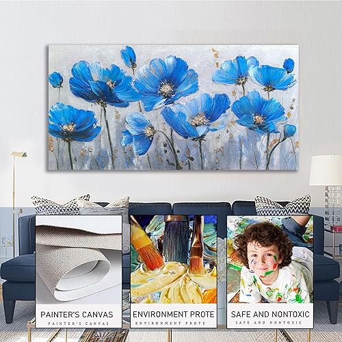 Miniatura 5 de Tarfupth Lienzo floral azul para pared, pintura botánica, imágenes de flores silvestres, obras de arte grandes para sala de estar, oficina, hogar,