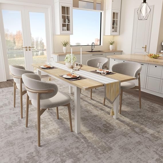 CABIHOME Dining Table for 6-8, 63 Large Extendable Dining Room Table for 6, Kitchen Table with Metal Frame & MDF Board, Wood Dinner Table for 6 - Natural Wood
