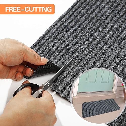 Vista 18 de Nuanchu 1 rollo de tapete grande semiacabado para exteriores, de 16 x 79 pulgadas, tapete para puerta angosta, antideslizante, impermeable, para Azul