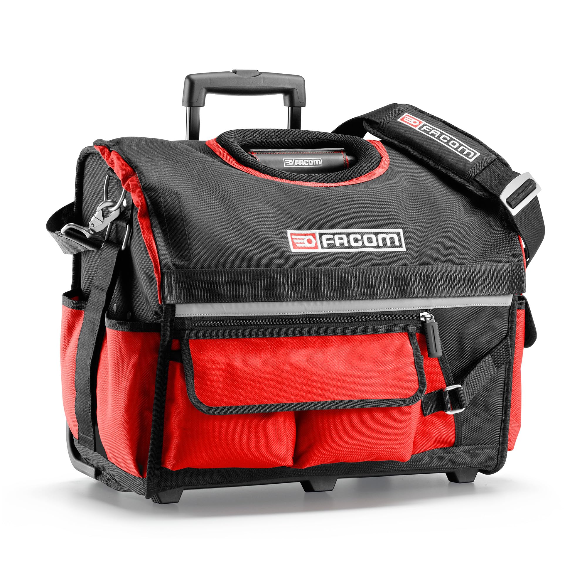 FACOM - Bolsa Portaherramientas Téxtil con Ruedas PROBAG, Compacta 14'', Organización Eficaz, 6 Bolsillos Externos, Acceso Inmediato, 33L de Capacidad, Ruedas de 90mm, Empuñadura Telescópica, BS.R20PB