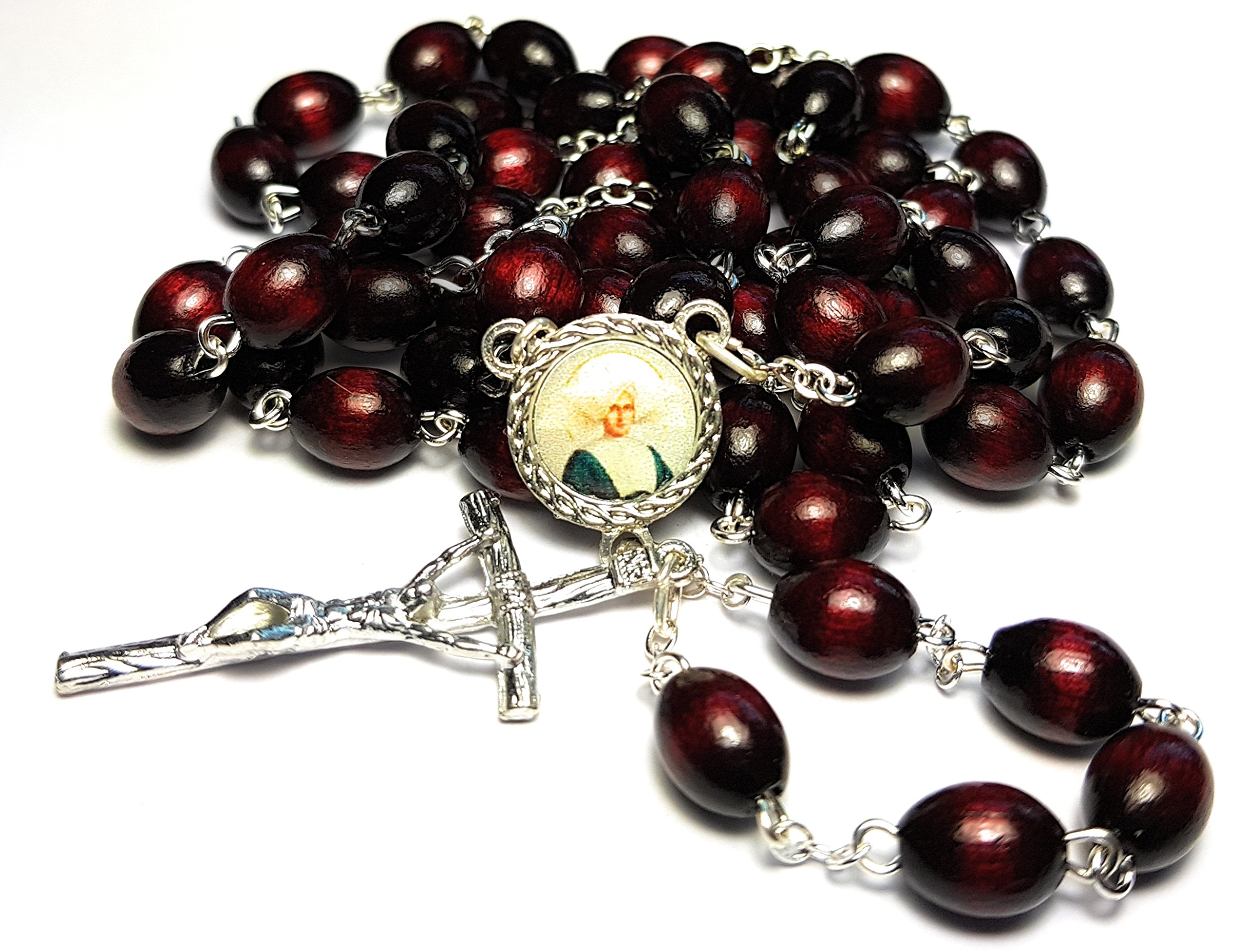 Relic Rosary 3rd Class of Saint Catherine Labouré Patron of Miraculous Medal, infirmed People, The Elderly Santa Catalina Labouré patrona Medalla milagrosa Hábito de las Hijas de la Caridad (Cherry)