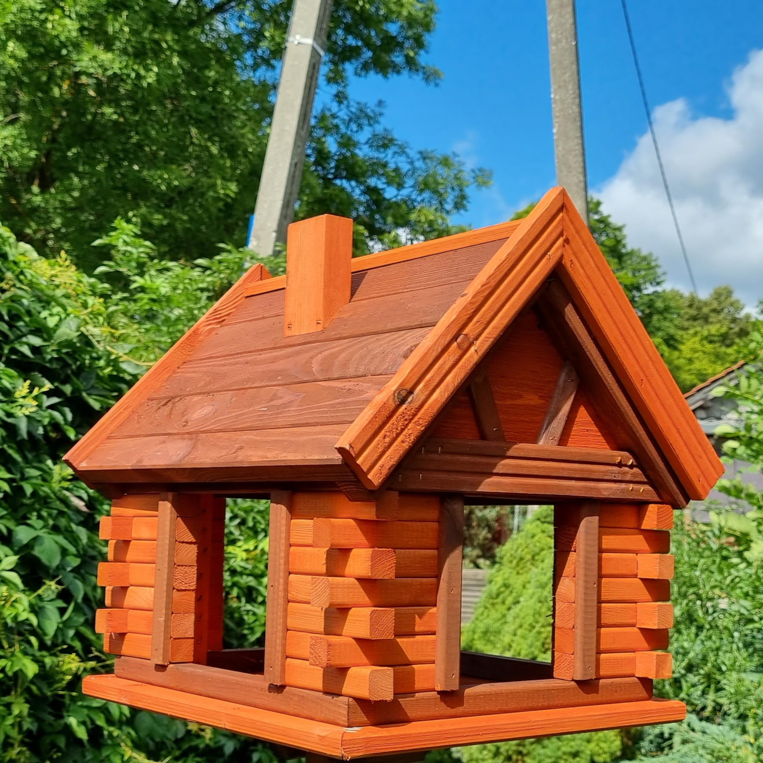 VOGELHAUS aus Holz Vogelhäuschen Vogelhäuser Vogelfutterhaus (Braun+Erle)